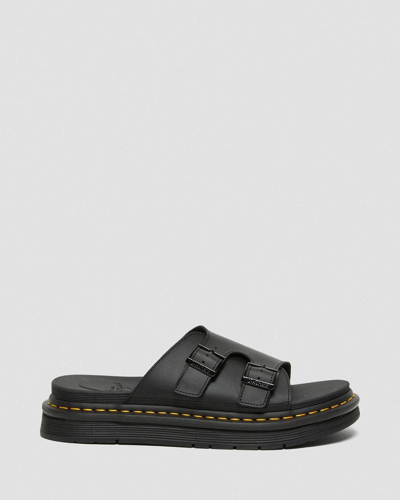 Black Men's Dr Martens Dax Men's Leather Sandals | CA 629ILH